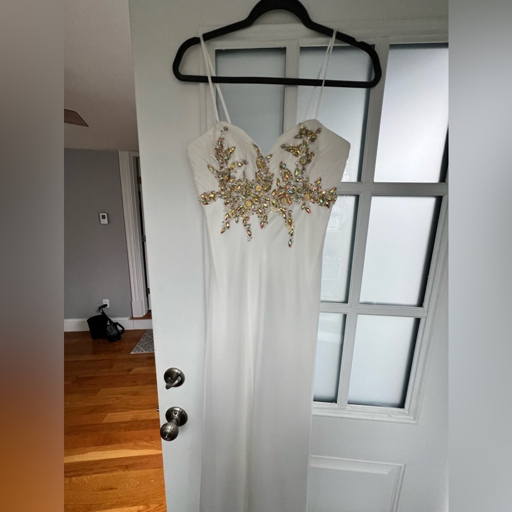 Dave & Johnny white beaded prom dress